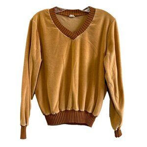 Vintage 70's Sears The Fashion Place Velour V-neck Sweatshirt. Size Large